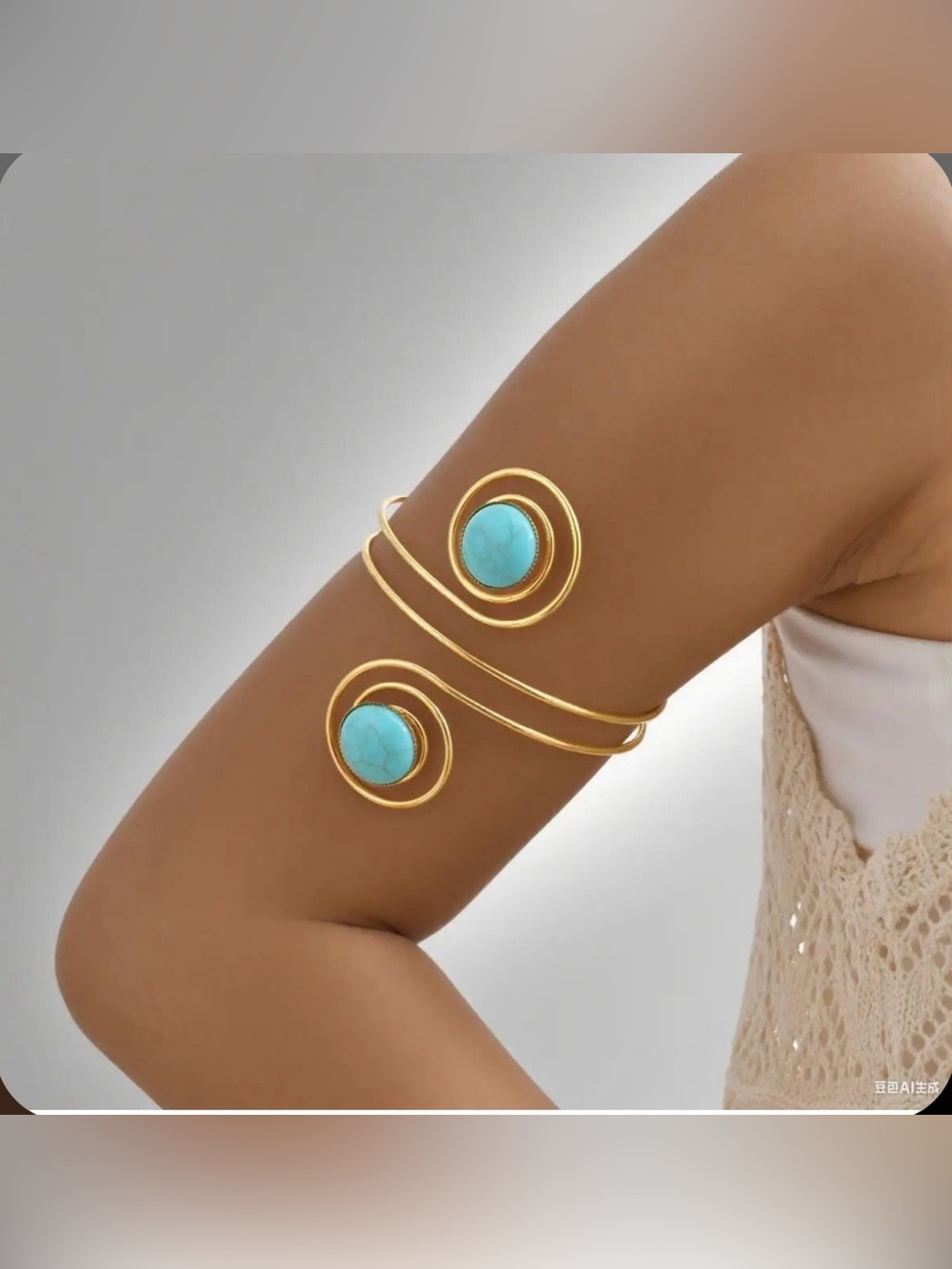 Gold Toned Faux Turquoise Stone Upper Arm Band NWOT